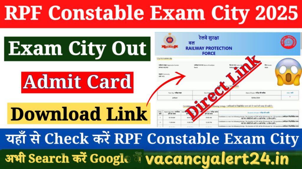 RPF Constable Exam City Release 2025